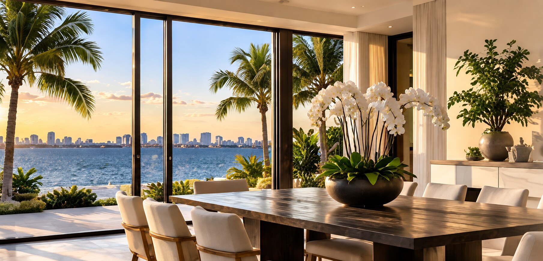 Refined South Florida waterfront dining room
